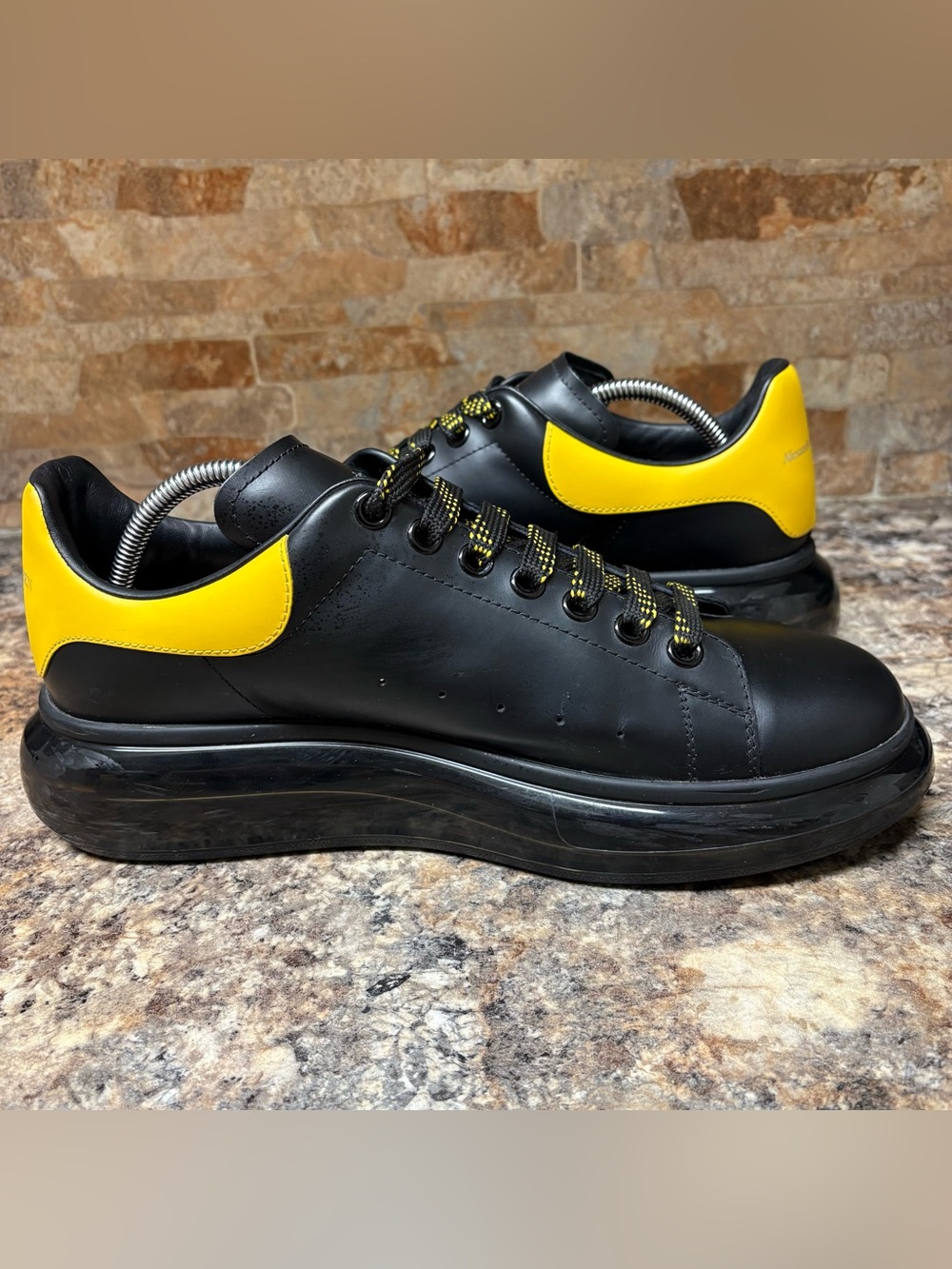Alexander McQueen Oversized Black / Yellow Mens Leather Sneakers Size 44 US 11 - Picture 6 of 10
